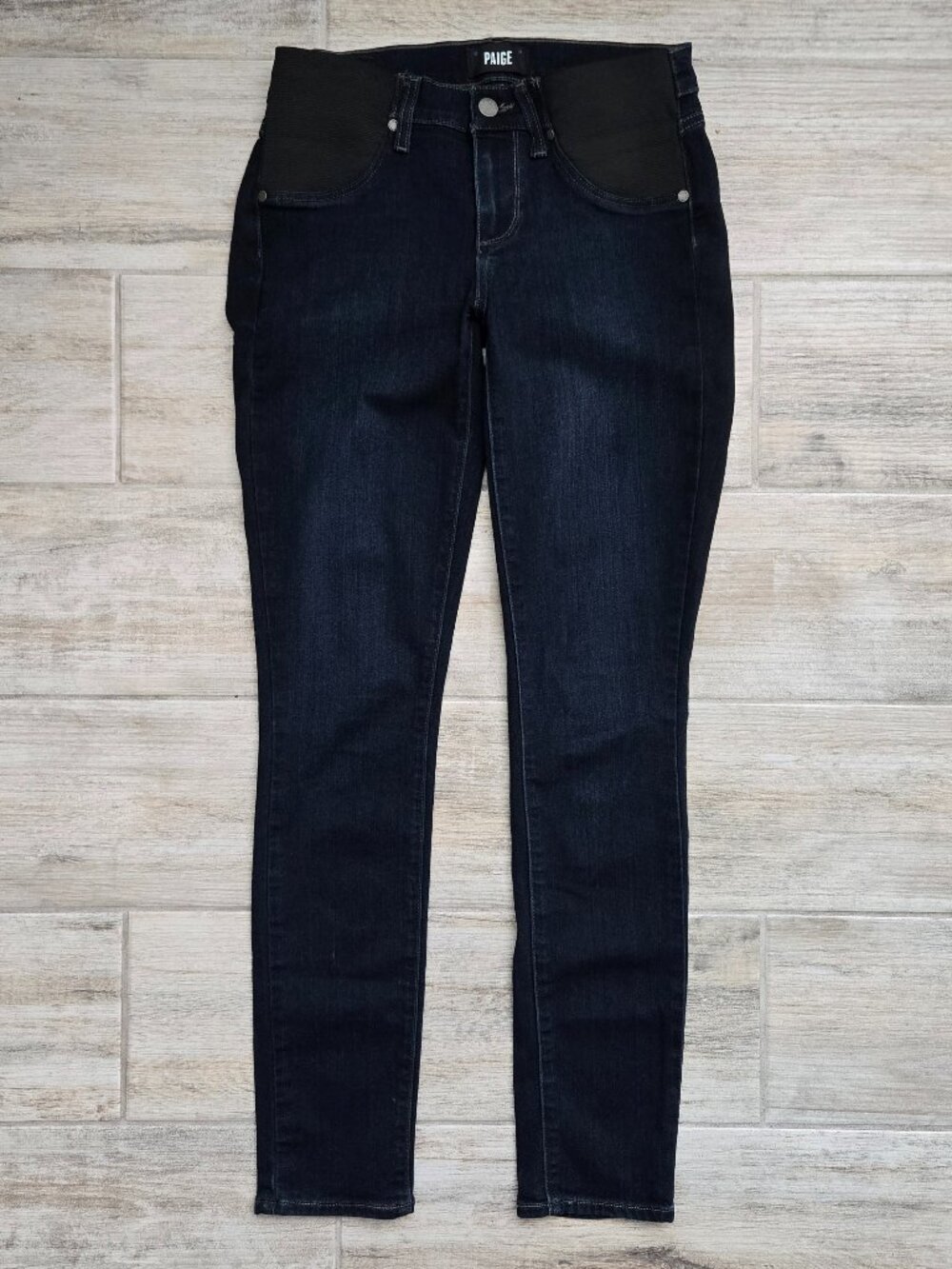 Paige Skyline Maternity Skinny Jeans Womens Dark Blue Hip Panel Stretch Denim 27